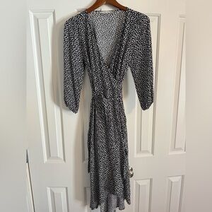 Abercrombie & Fitch Black with White Polka Dot Wrap Dress Size Medium Tall